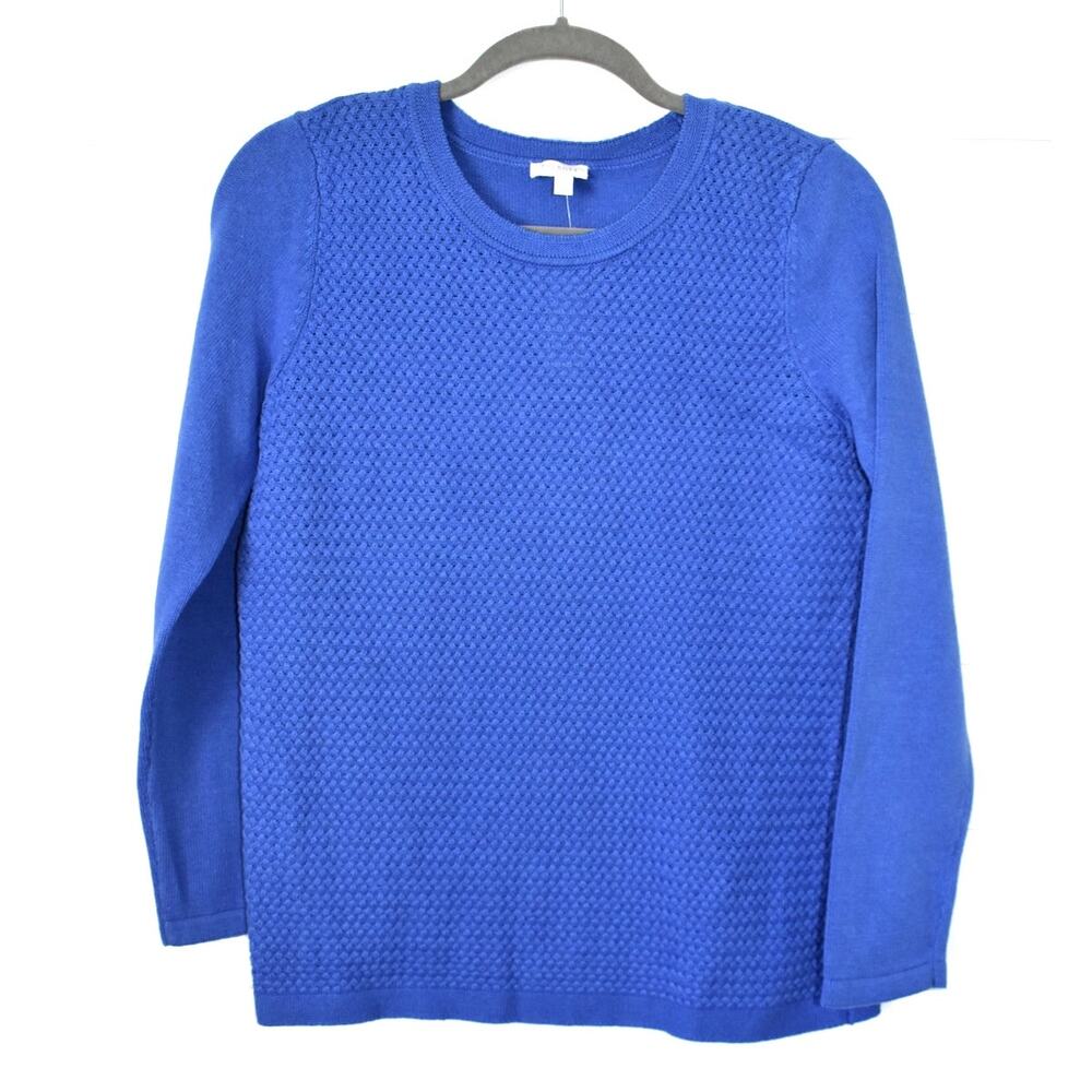 Talbots Outlet Sweater Size Medium Petite NWT Blue Pullover Waffle Knit Light